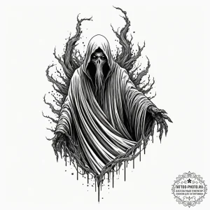A trash polka sketch of a dementor, its shado... - эскиз тату (№1751970801_0, 08.07.2025 10:33) — tattoo-photo.ru