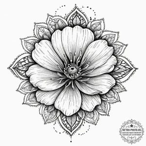 Tattoo sketch a blooming flower with subtle l... - эскиз тату (№1751973657_0, 08.07.2025 11:20) — tattoo-photo.ru