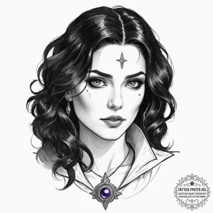 A neo-traditional portrait of a beautiful and... - эскиз тату (№1751976521_0, 08.07.2025 12:08) — tattoo-photo.ru