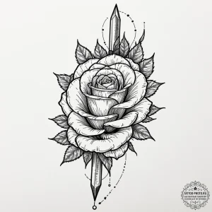 Dagger and rose, concept art for tattoo, on a... - эскиз тату (№1751984504_0, 08.07.2025 14:21) — tattoo-photo.ru