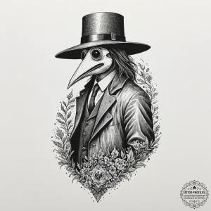Plague doctor, ink illustration for tattoo, b... - эскиз тату (№1751985443_0, 08.07.2025 14:37) — tattoo-photo.ru