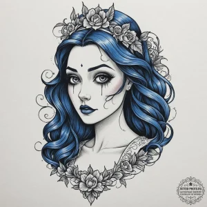 A neo-traditional tattoo of the corpse bride,... - эскиз тату (№1751985934_0, 08.07.2025 14:45) — tattoo-photo.ru