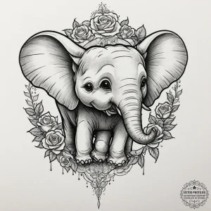 A linework tattoo of dumbo, the elephant, fly... - эскиз тату (№1751986176_0, 08.07.2025 14:49) — tattoo-photo.ru
