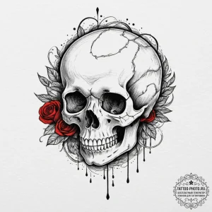 Memento mori (still life with a skull), ink i... - эскиз тату (№1751987664_0, 08.07.2025 15:14) — tattoo-photo.ru