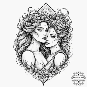 Hades and persephone's embrace, ink illustrat... - эскиз тату (№1751987916_0, 08.07.2025 15:18) — tattoo-photo.ru