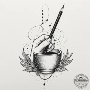 Tattoo sketch a human hand writing a story, b... - эскиз тату (№1751989003_0, 08.07.2025 15:36) — tattoo-photo.ru