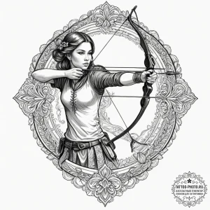 A person practicing archery, aiming at a targ... - эскиз тату (№1751989088_0, 08.07.2025 15:38) — tattoo-photo.ru