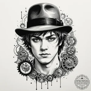 A trash polka tattoo of alex delarge from a c... - эскиз тату (№1751989923_0, 08.07.2025 15:52) — tattoo-photo.ru