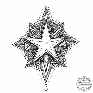 Five-pointed star, tattoo line art, black and... - эскиз тату (№1751996236_0, 08.07.2025 17:37) — tattoo-photo.ru