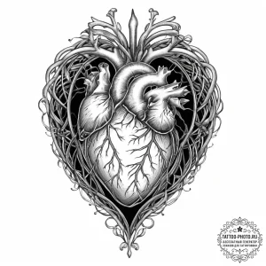 Anatomical heart as a cage with a bird inside... - эскиз тату (№1751997003_0, 08.07.2025 17:50) — tattoo-photo.ru