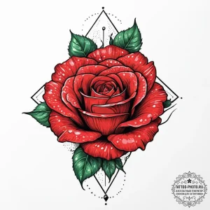 Tattoo design a single, vibrant red rose, ful… — эскиз тату (№1751999385_0, 08.07.2025 18:29) — tattoo-photo.ru