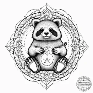 A tanuki with its sake bottle, tattoo sketch... - эскиз тату (№1751999800_0, 08.07.2025 18:36) — tattoo-photo.ru