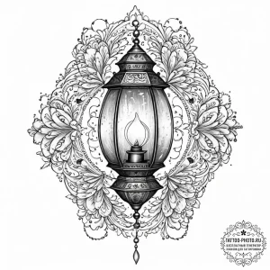 Tattoo sketch a stylized lantern casting eeri… — эскиз тату (№1752000215_0, 08.07.2025 18:43) — tattoo-photo.ru