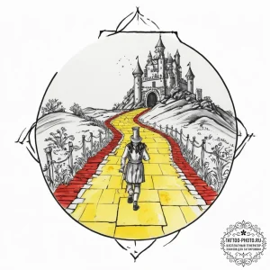 A watercolor sketch of the yellow brick road... - эскиз тату (№1752001465_0, 08.07.2025 19:04) — tattoo-photo.ru