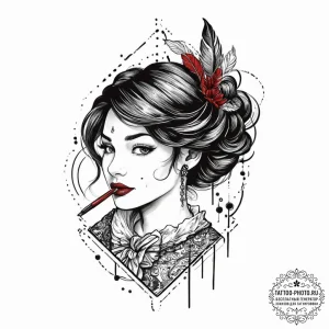 A neo-traditional tattoo of lady whistledown'... - эскиз тату (№1752001961_0, 08.07.2025 19:12) — tattoo-photo.ru