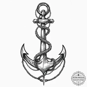 A ship's anchor entwined with rope, ink illus... - эскиз тату (№1752003147_0, 08.07.2025 19:32) — tattoo-photo.ru