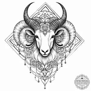 Tattoo sketch a stylized ram's head, with a f... - эскиз тату (№1752003405_0, 08.07.2025 19:36) — tattoo-photo.ru