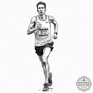 A portrait of a marathon runner crossing the... - эскиз тату (№1752004513_0, 08.07.2025 19:55) — tattoo-photo.ru