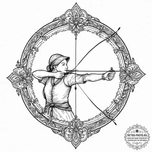 A person practicing archery, aiming at a targ... - эскиз тату (№1752005618_0, 08.07.2025 20:13) — tattoo-photo.ru