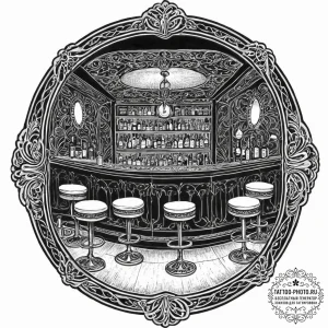 A dimly lit, atmospheric speakeasy bar with v... - эскиз тату (№1752009030_0, 08.07.2025 21:10) — tattoo-photo.ru