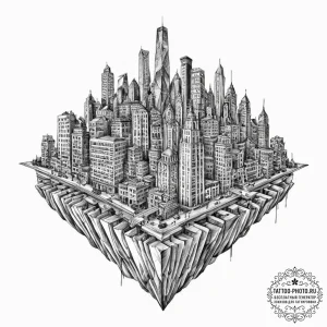 A watercolor sketch of the folded city scene... - эскиз тату (№1752010057_0, 08.07.2025 21:27) — tattoo-photo.ru