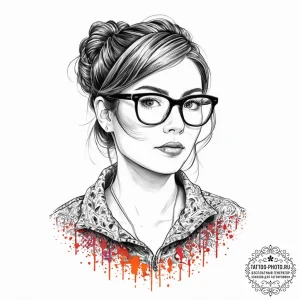 An intense portrait of a female programmer, c... - эскиз тату (№1752010399_0, 08.07.2025 21:33) — tattoo-photo.ru