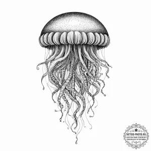 Gorgon jellyfish, concept art for tattoo, dot... - эскиз тату (№1752010999_0, 08.07.2025 21:43) — tattoo-photo.ru