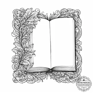 A book with a fantasy world growing from its... - эскиз тату (№1752012368_0, 08.07.2025 22:06) — tattoo-photo.ru