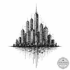 Tattoo design a futuristic city skyscraper wi... - эскиз тату (№1752017140_0, 08.07.2025 23:25) — tattoo-photo.ru