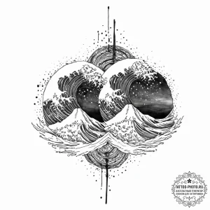 Tattoo design a pair of matching waves, one o... - эскиз тату (№1752017313_0, 08.07.2025 23:28) — tattoo-photo.ru