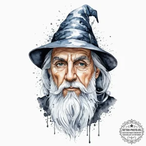 A neo-traditional portrait of merlin the wiza... - эскиз тату (№1752018164_0, 08.07.2025 23:42) — tattoo-photo.ru