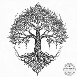 A linework tattoo of the world tree, yggdrasi... - эскиз тату (№1752019954_0, 09.07.2025 00:12) — tattoo-photo.ru
