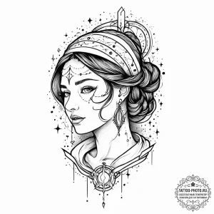Tattoo design a virgo maiden, half realistic... - эскиз тату (№1752020464_0, 09.07.2025 00:21) — tattoo-photo.ru