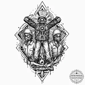 A linework tattoo of the chernobyl liquidator... - эскиз тату (№1752021657_0, 09.07.2025 00:40) — tattoo-photo.ru