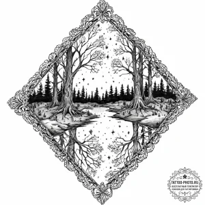 Tattoo design a forest scene where the ground... - эскиз тату (№1752022512_0, 09.07.2025 00:55) — tattoo-photo.ru