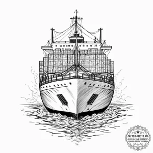 A massive container ship navigating through a... - эскиз тату (№1752023455_0, 09.07.2025 01:10) — tattoo-photo.ru