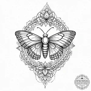 A linework tattoo of ellie's moth and fern ta... - эскиз тату (№1752054911_0, 09.07.2025 09:55) — tattoo-photo.ru