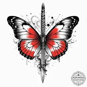 Tattoo sketch a butterfly resting on the blad... - эскиз тату (№1752054996_0, 09.07.2025 09:56) — tattoo-photo.ru