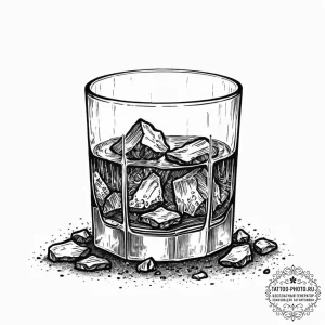 A glass of whiskey on the rocks, with condens... - эскиз тату (№1752055247_0, 09.07.2025 10:00) — tattoo-photo.ru