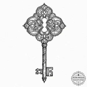 Tattoo sketch a single, ancient key with intr... - эскиз тату (№1752055761_0, 09.07.2025 10:09) — tattoo-photo.ru