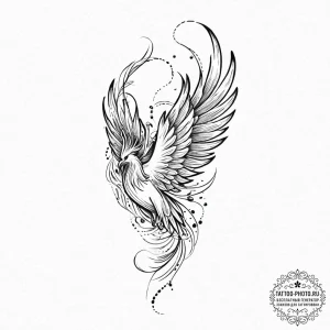 Tattoo design a phoenix feather slowly turnin... - эскиз тату (№1752056353_0, 09.07.2025 10:19) — tattoo-photo.ru