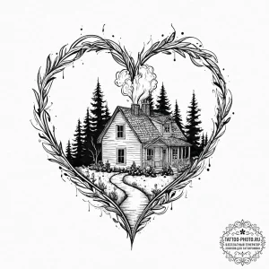 Tattoo sketch a simple house outline with smo... - эскиз тату (№1752056776_0, 09.07.2025 10:26) — tattoo-photo.ru