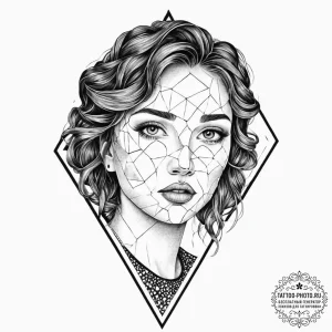 Shattered mirror reflecting a different face,... - эскиз тату (№1752057193_0, 09.07.2025 10:33) — tattoo-photo.ru