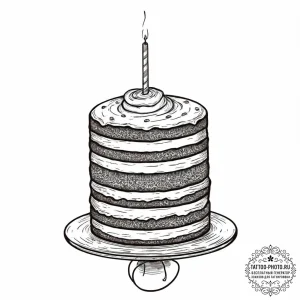 Cake, ink illustration for tattoo, fine lines... - эскиз тату (№1752057533_0, 09.07.2025 10:38) — tattoo-photo.ru