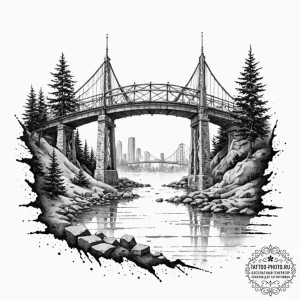 Tattoo design a bridge being constructed from... - эскиз тату (№1752058718_0, 09.07.2025 10:58) — tattoo-photo.ru