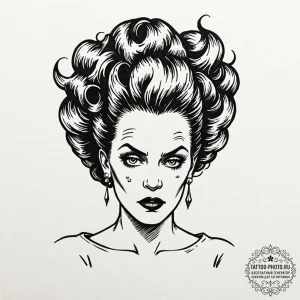 A linework tattoo of the bride of frankenstei... - эскиз тату (№1752059025_0, 09.07.2025 11:03) — tattoo-photo.ru