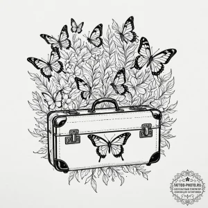 Tattoo design a classic suitcase, but when op... - эскиз тату (№1752059623_0, 09.07.2025 11:13) — tattoo-photo.ru