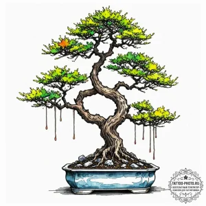 Bonsai, ink illustration for tattoo, on a cle... - эскиз тату (№1752061263_0, 09.07.2025 11:41) — tattoo-photo.ru
