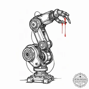 Robotic arm, ink illustration for tattoo, rea... - эскиз тату (№1752061945_0, 09.07.2025 11:52) — tattoo-photo.ru