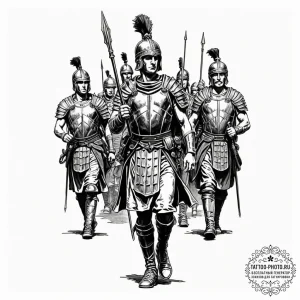 Tattoo sketch a silhouette of a roman legion... - эскиз тату (№1752062024_0, 09.07.2025 11:53) — tattoo-photo.ru